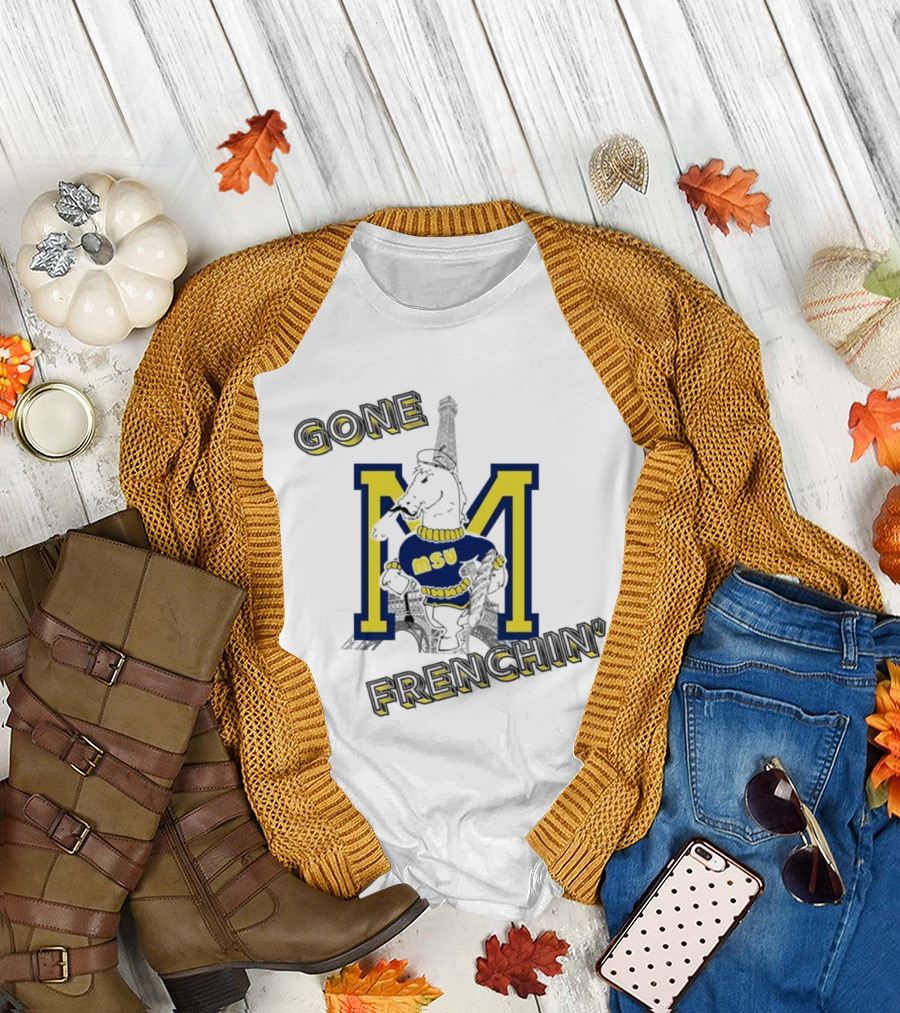 MSU Gone Frenchin' Eiffel Tower Bulldog Sweater Retro M T-Shirt