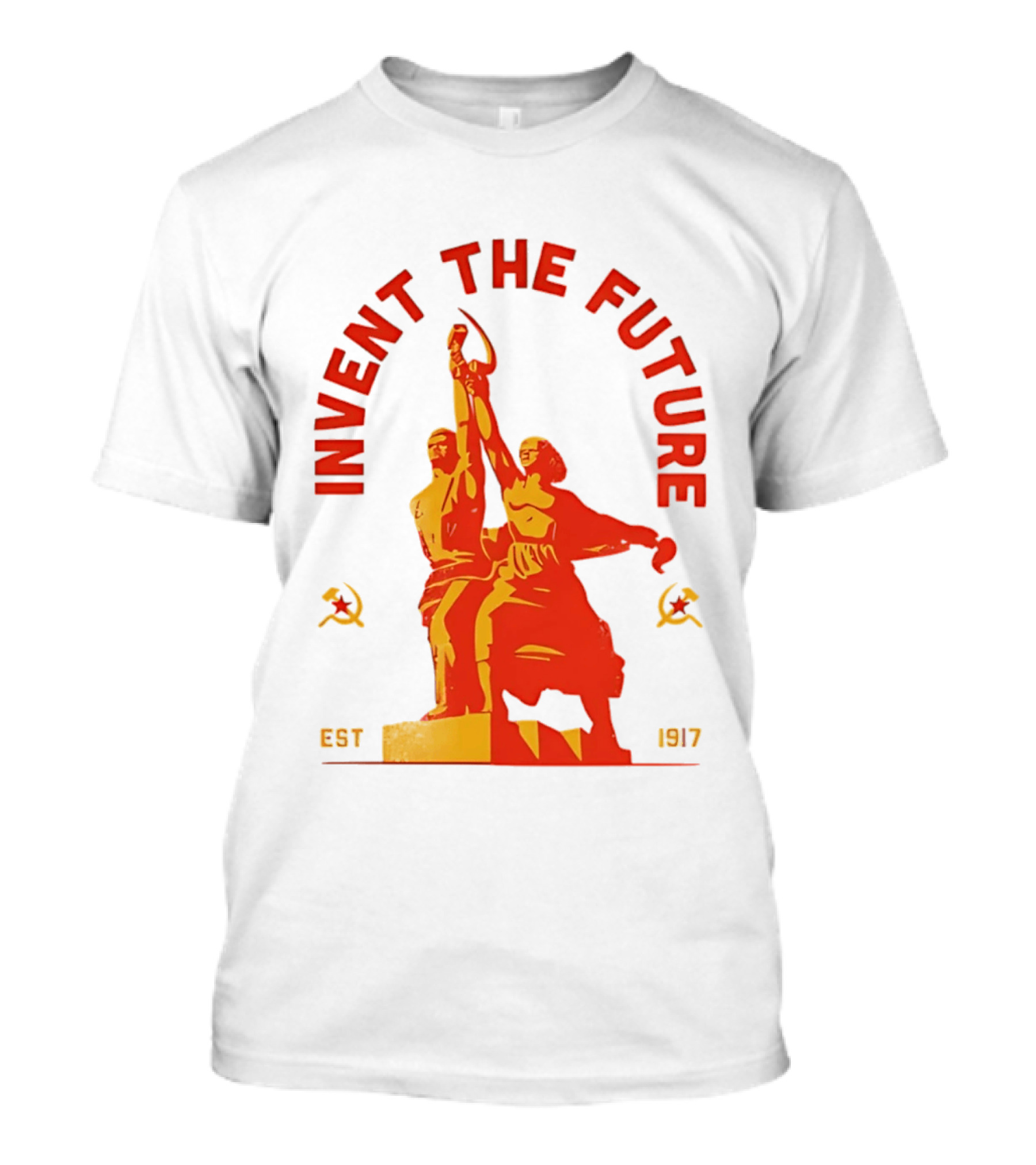 Invent The Future Est 1917 Worker And Kolkhoz Woman Statue T-Shirt