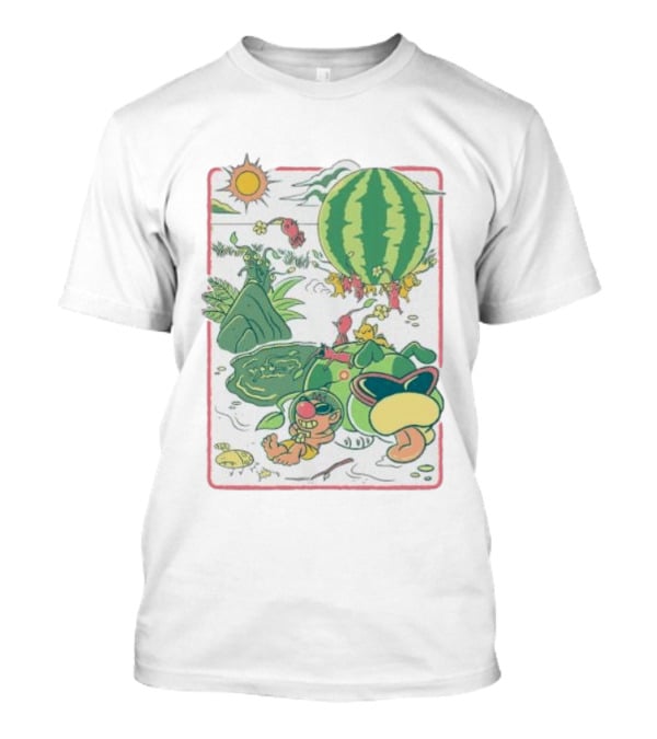 Pikmin Characters With Olimar Carrying Watermelon In Game Series T-Shirt