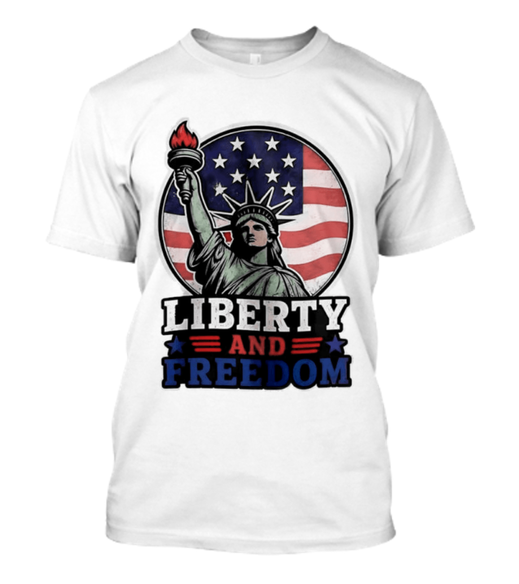 Liberty And Freedom Statue Of Liberty USA Flag Stars T-Shirt