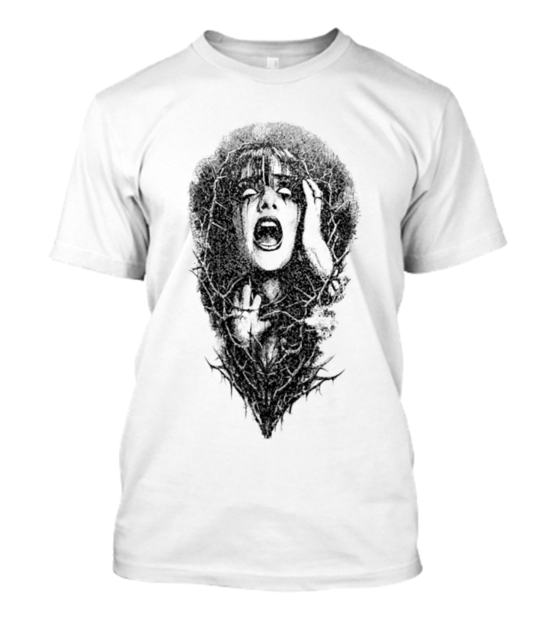 Screaming Woman Entangled Thorny Vines Dark Horror T-Shirt