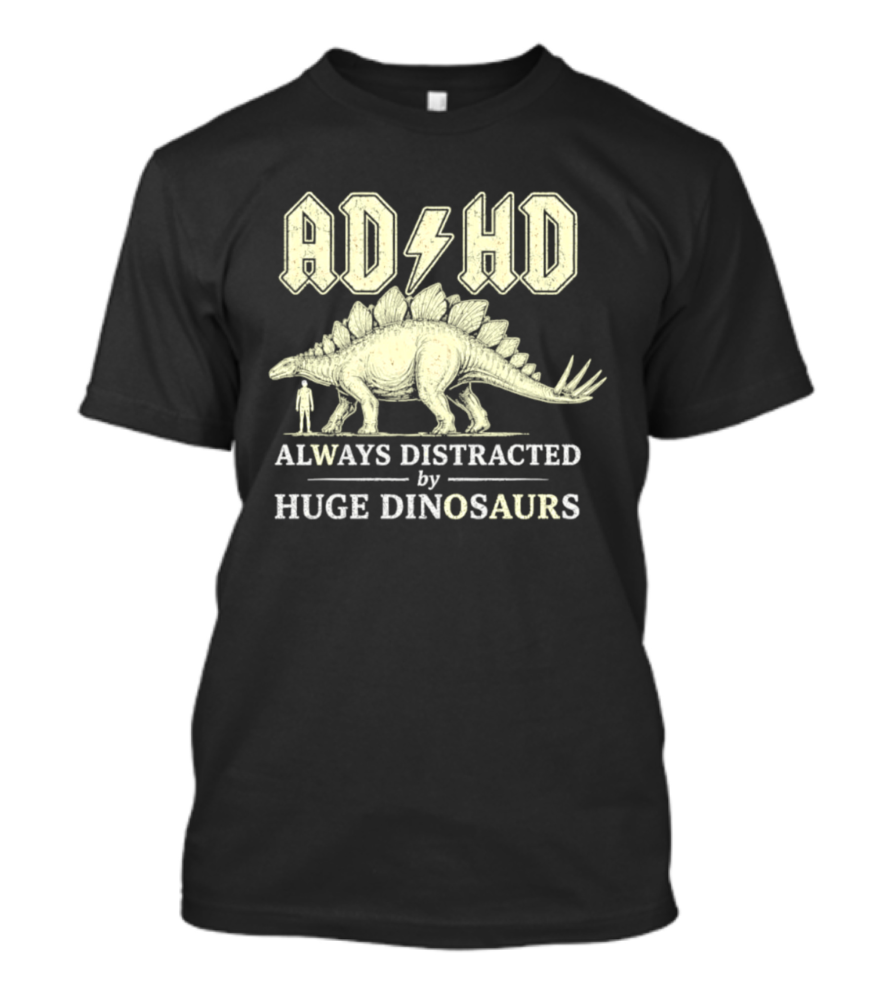 ADHD Always Distracted By Huge Dinosaurs Stegosaurus Lightning Bolt T-Shirt