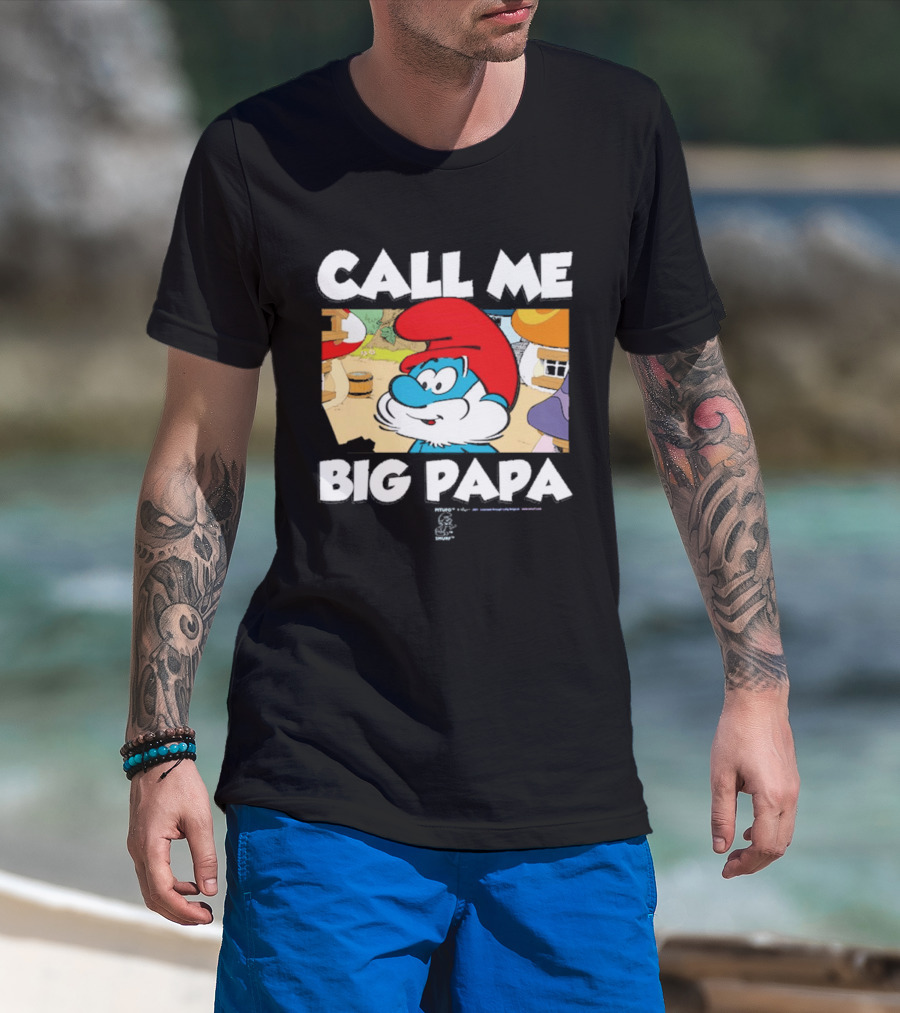 Call Me Big Papa Smurf Iconic Cartoon Character Scene T-Shirt