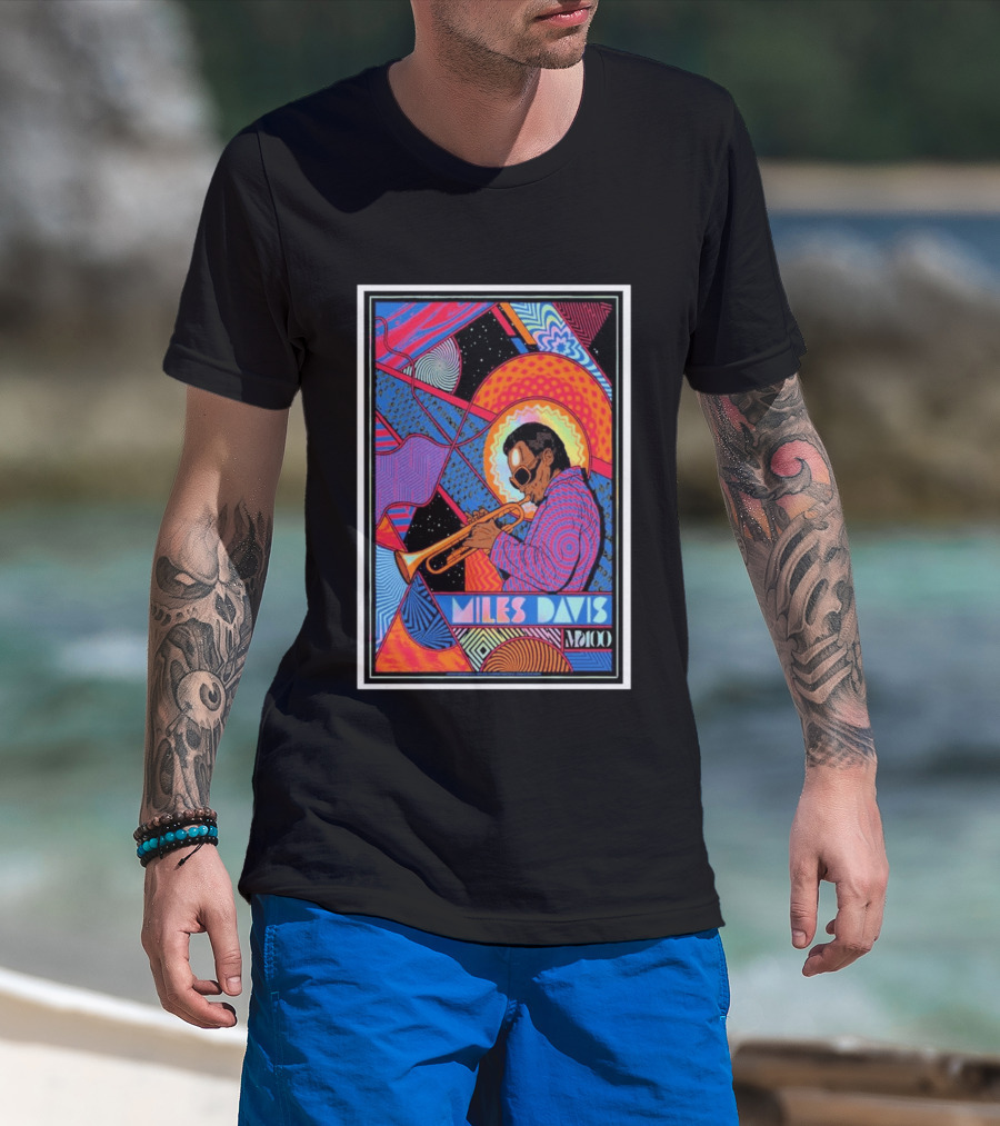 Miles Davis M100 Vibrant Foil Psychedelic Jazz Artistry Trumpet Player T-Shirt