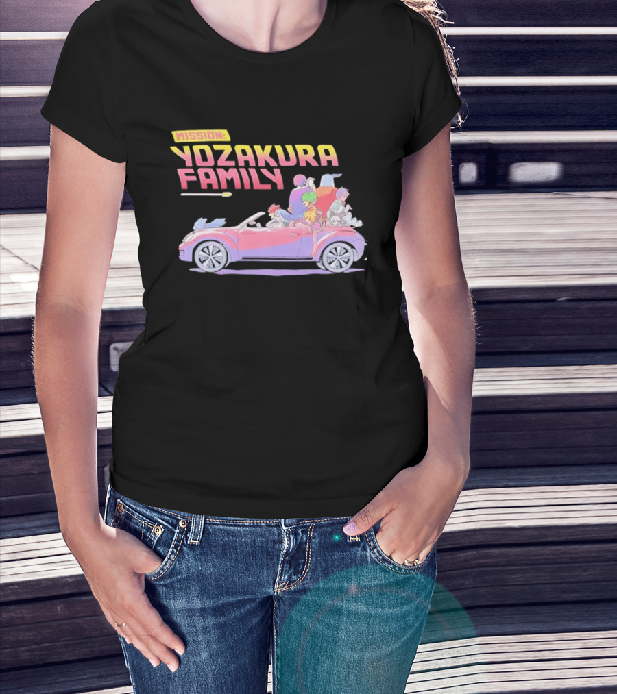Mission Yozakura Family Anime Characters In Red Convertible Car T-Shirt