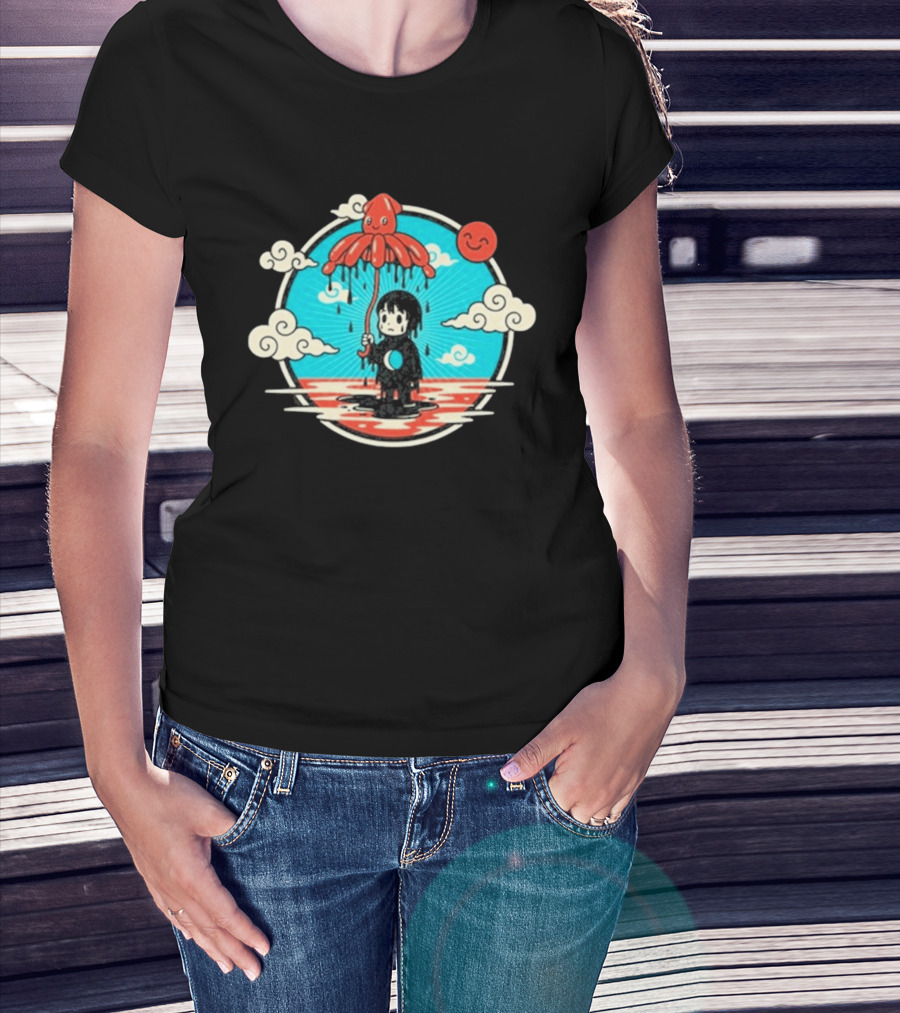 My Morning Jacket Squidboy Umbrella Character With Clouds And Smiling Sun T-Shirt
