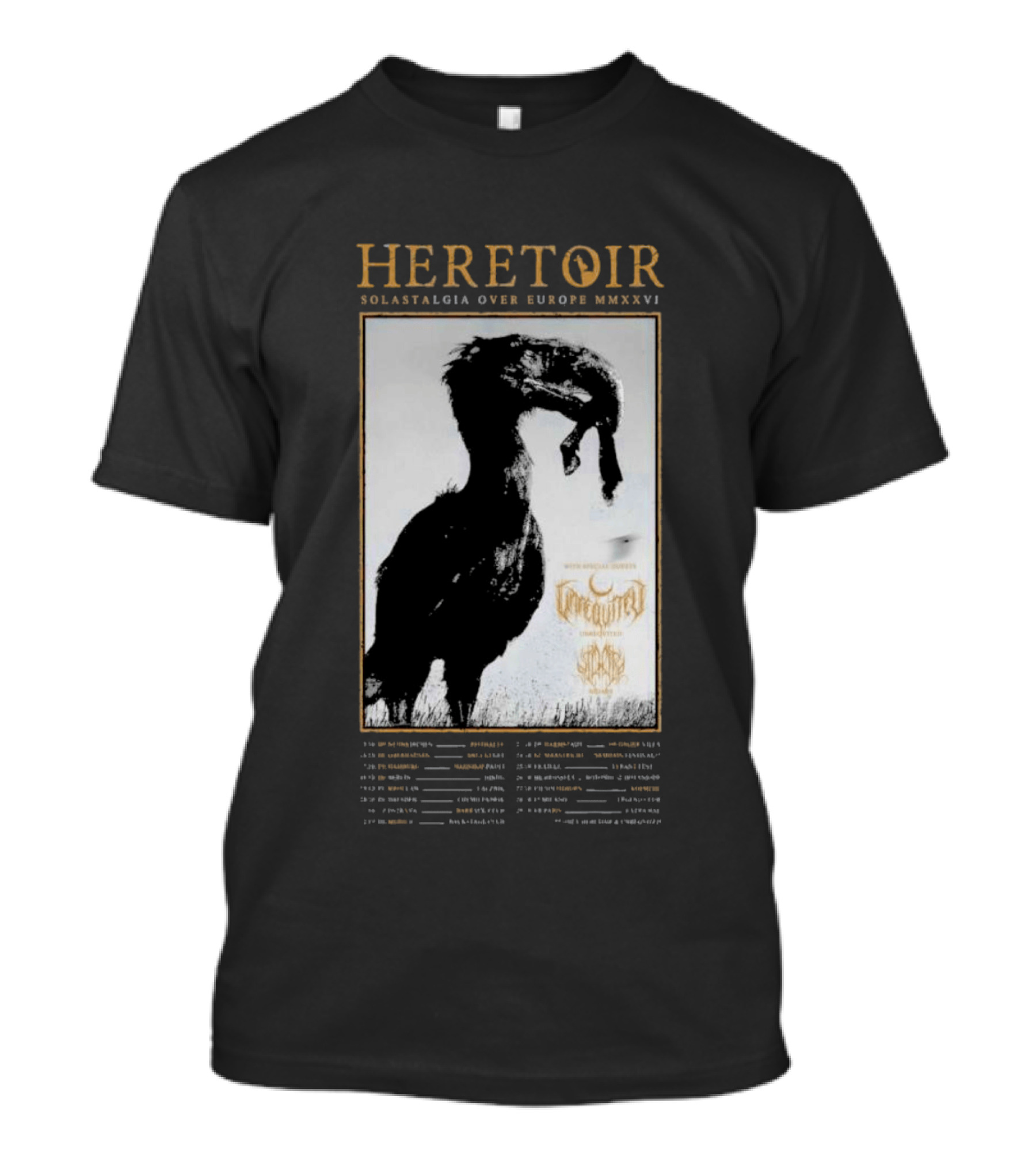 HERETOIR Solastalgia Over Europe MMXXVI Tour 2026 With Special Guests Farsot Agrypnie Black Crane T-Shirt