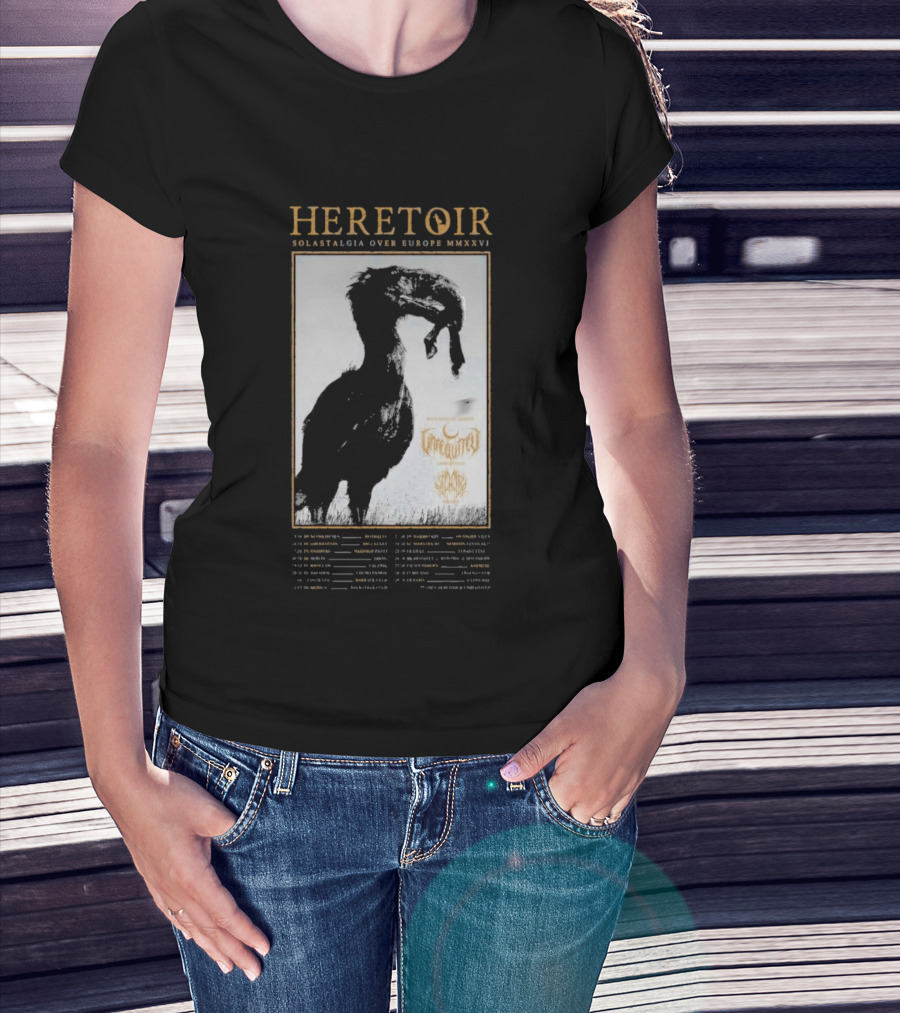 HERETOIR Solastalgia Over Europe MMXXVI Tour 2026 With Special Guests Farsot Agrypnie Black Crane T-Shirt