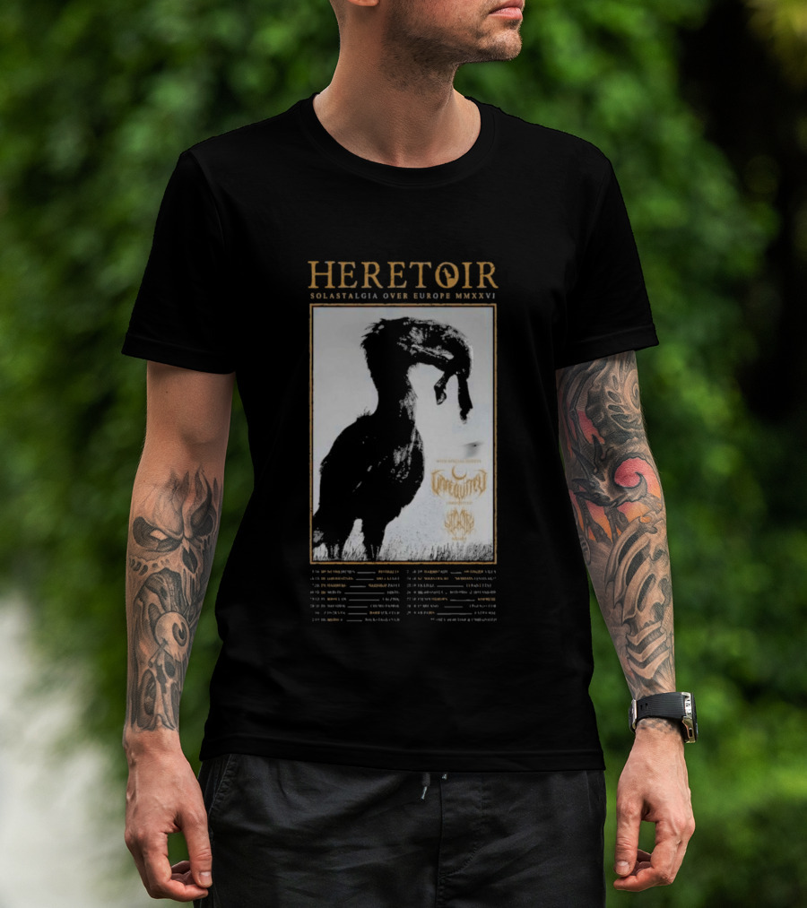 HERETOIR Solastalgia Over Europe MMXXVI Tour 2026 With Special Guests Farsot Agrypnie Black Crane T-Shirt