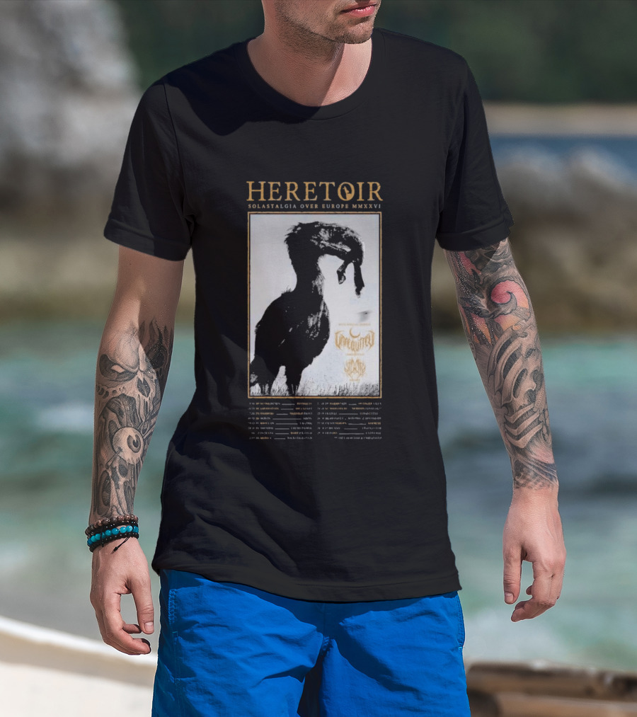 HERETOIR Solastalgia Over Europe MMXXVI Tour 2026 With Special Guests Farsot Agrypnie Black Crane T-Shirt