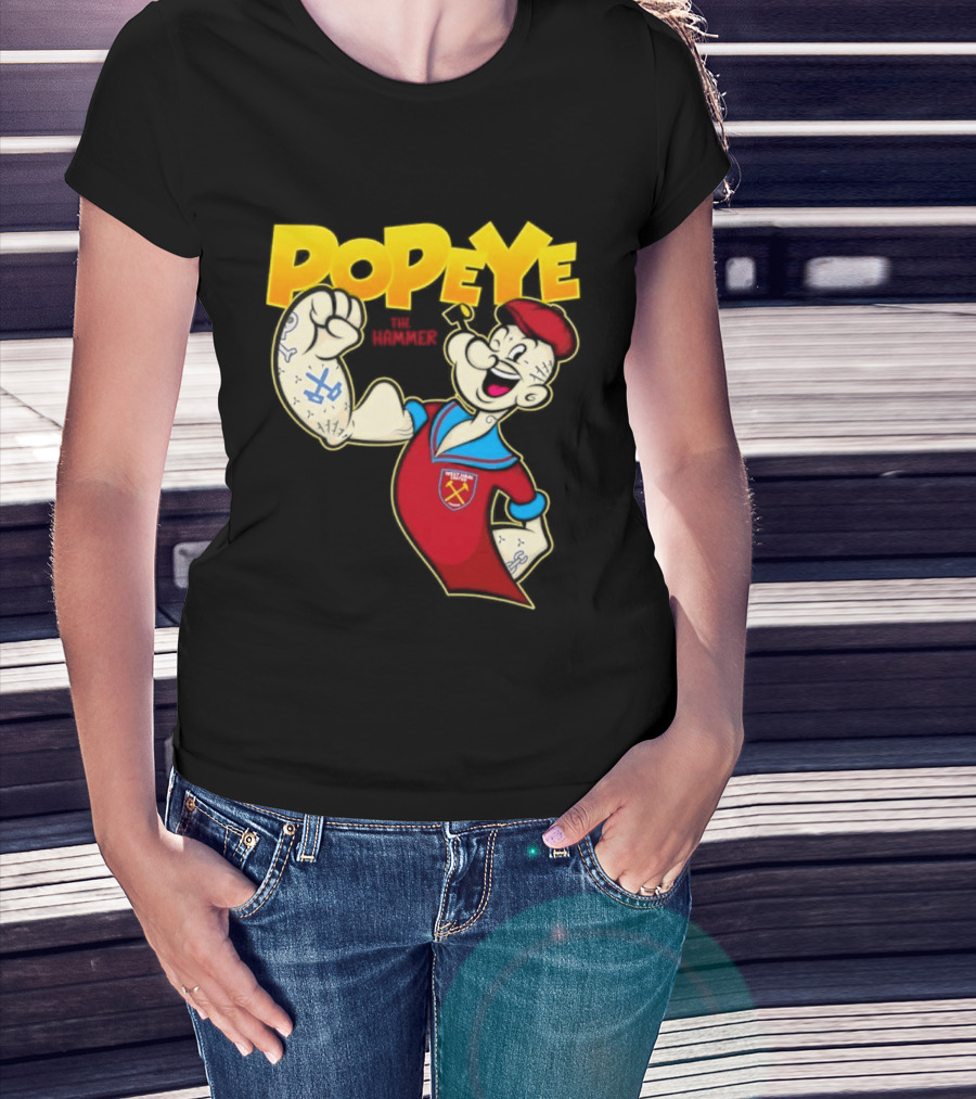 Popeye The Hammer West Ham United Crest Vintage Cartoon T-Shirt