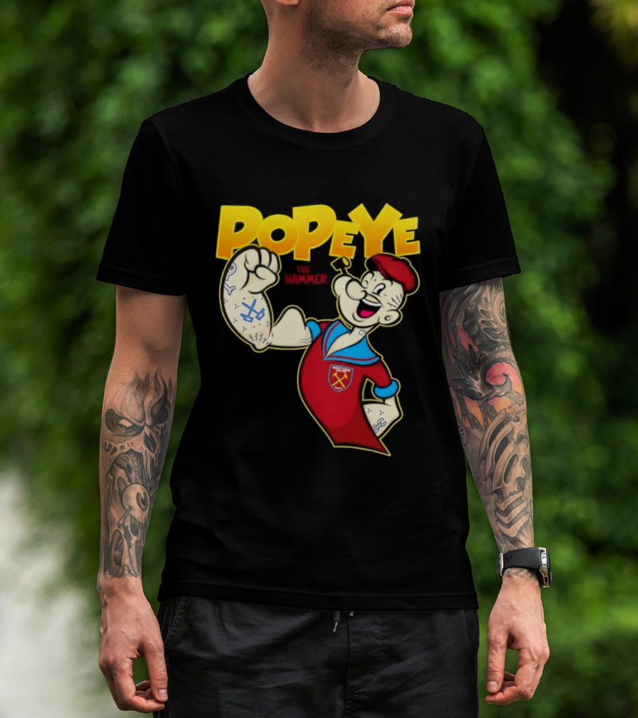 Popeye The Hammer West Ham United Crest Vintage Cartoon T-Shirt