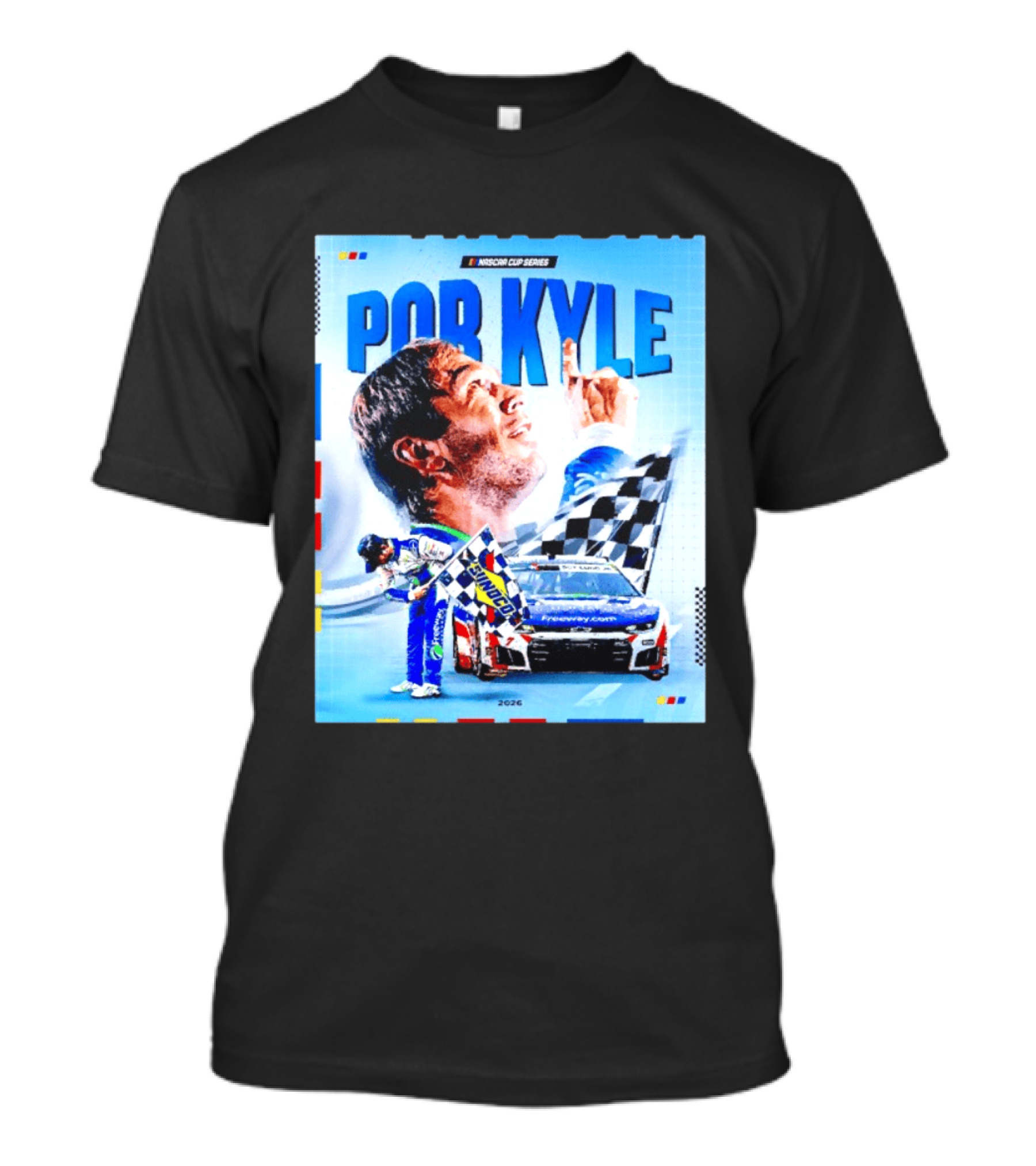 Nascar Cup Series Por Kyle 2026 Racing Celebration With Checkered Flag And Race Car T-Shirt