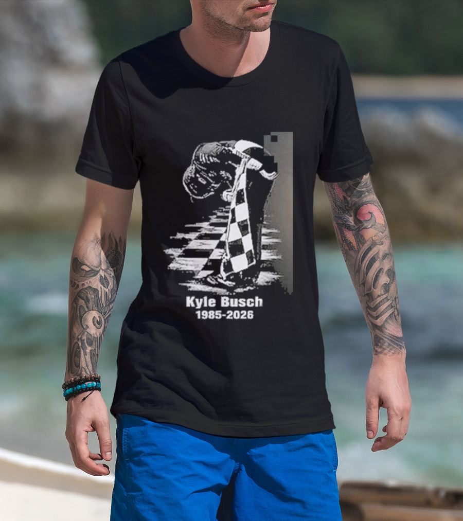 Kyle Busch 1985 2026 Racing Checkered Flag T-Shirt
