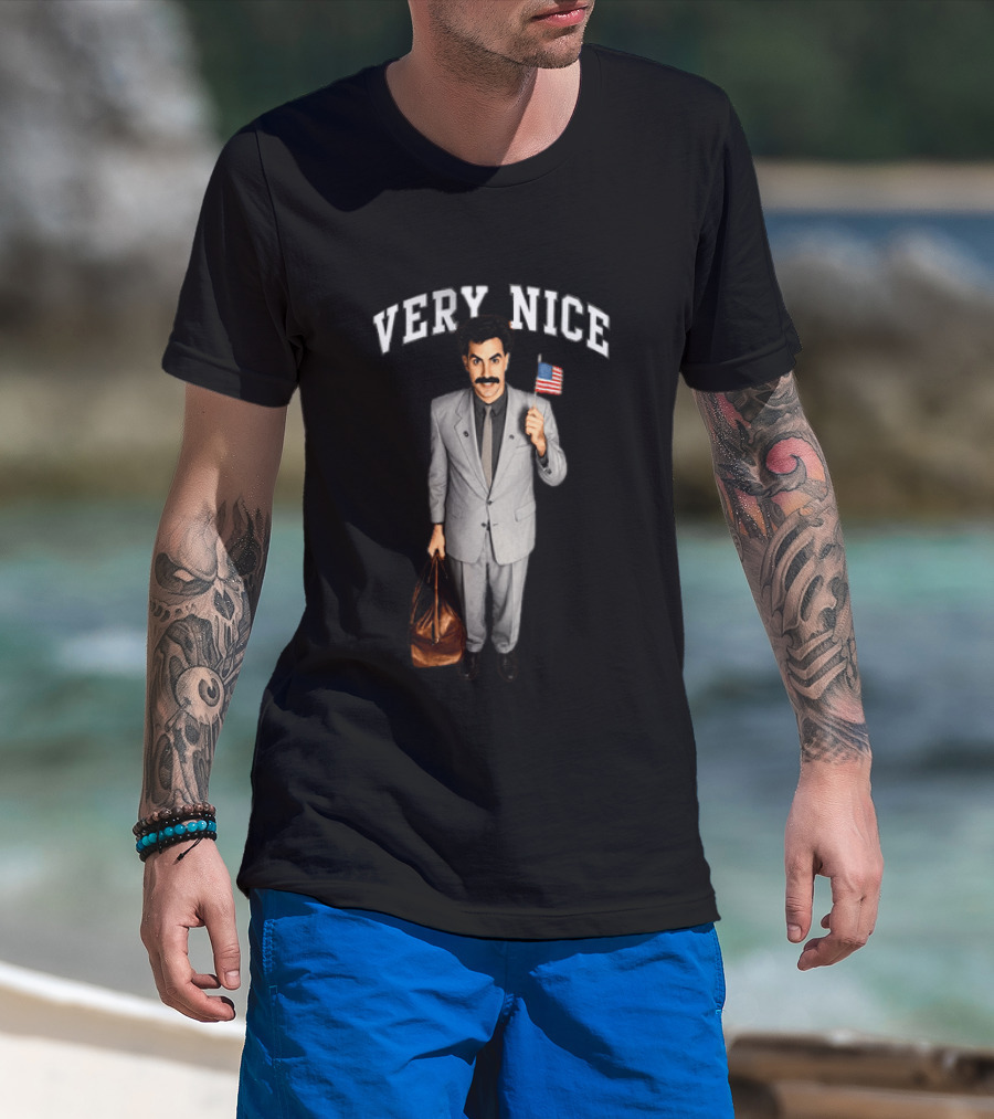 Sacha Baron Cohen Very Nice Borat Holding American Flag T-Shirt