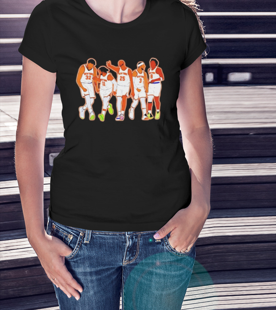 New York Knicks Karl Anthony Towns Jalen Brunson Mikal Bridges Josh Hart OG Anunoby Basketball Team Starting Five T-Shirt