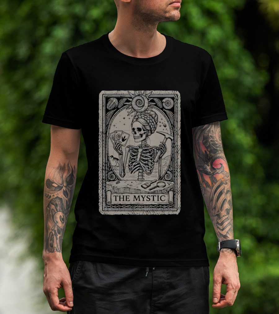 The Mystic Skeleton Tarot Card Fossil Digging Paleontology T-Shirt