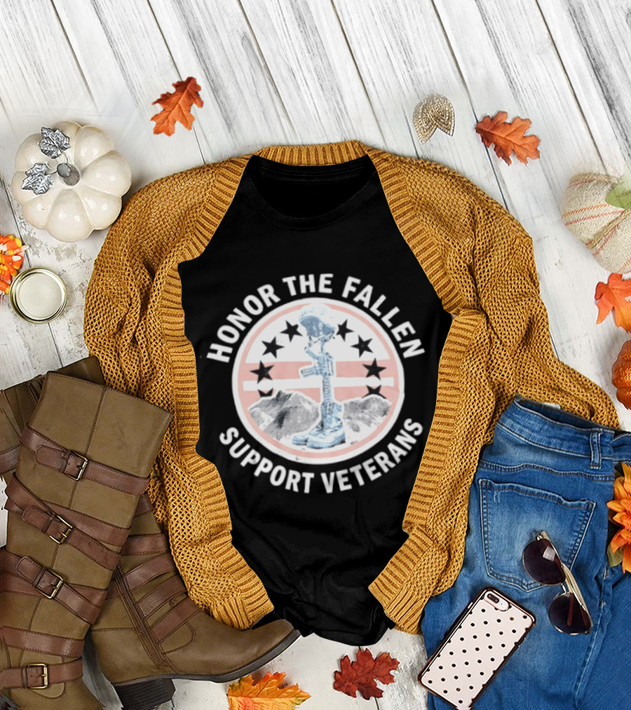 Honor the Fallen Support Veterans Soldier Memorial Stars Patriotic T-Shirt
