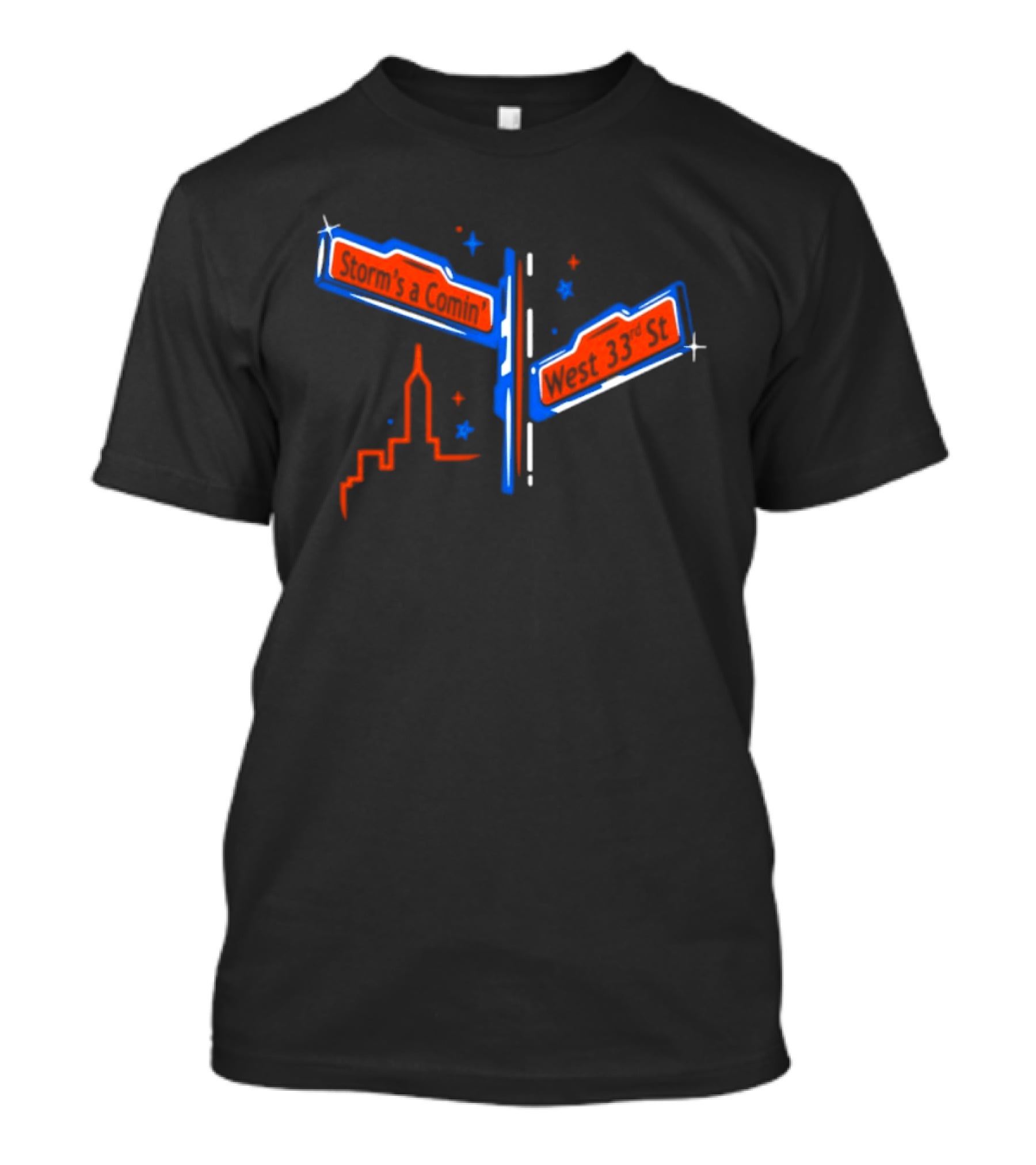 New York Knicks Storm's A Comin West 33rd St Basketball City Skyline T-Shirt