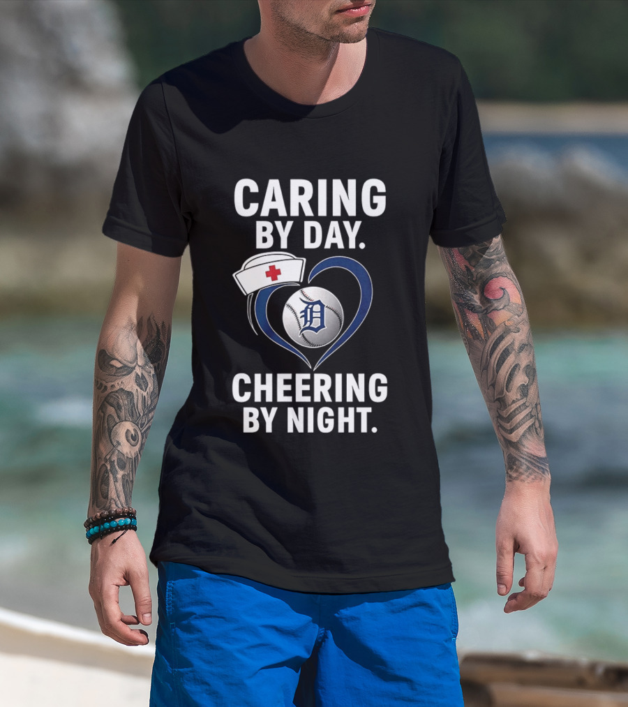 Caring By Day Nurse Baseball Fan Cheering By Night T-Shirt