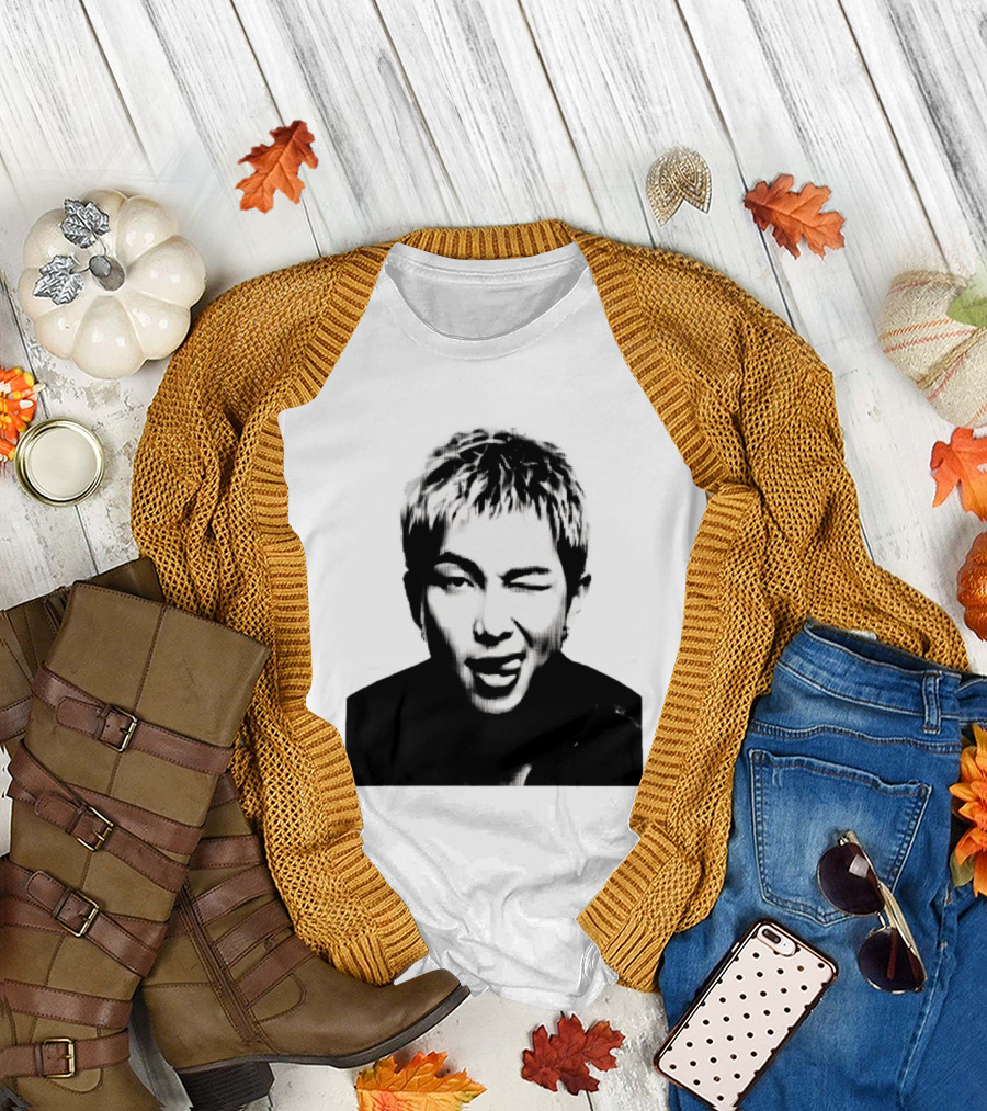 Kim Namjoon BTS K Pop Music Star Halftone Monochrome T-Shirt