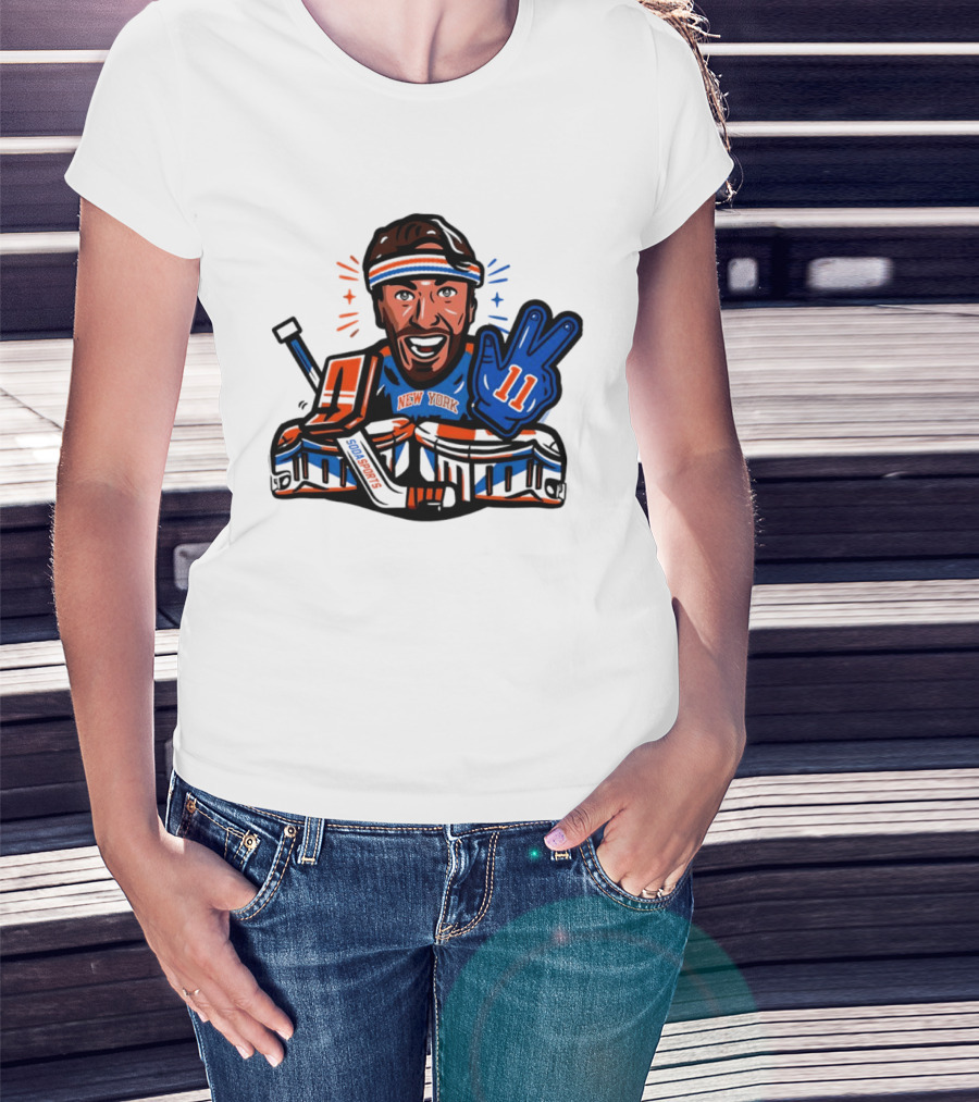 Mathew Barzal New York Islanders Hockey Illustration Player Number 13 Victory Gesture Sports Fan T-Shirt