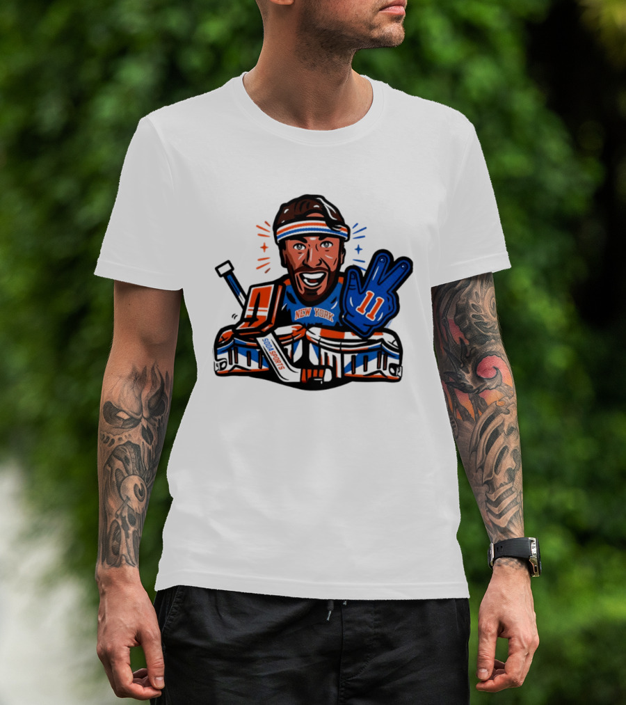 Mathew Barzal New York Islanders Hockey Illustration Player Number 13 Victory Gesture Sports Fan T-Shirt