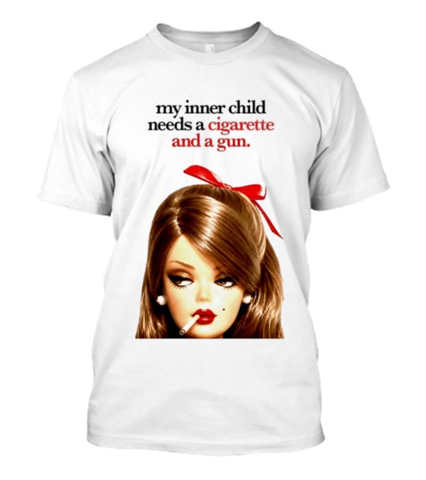 My Inner Child Needs A Cigarette And A Gun Doll Face Red Bow T-Shirt