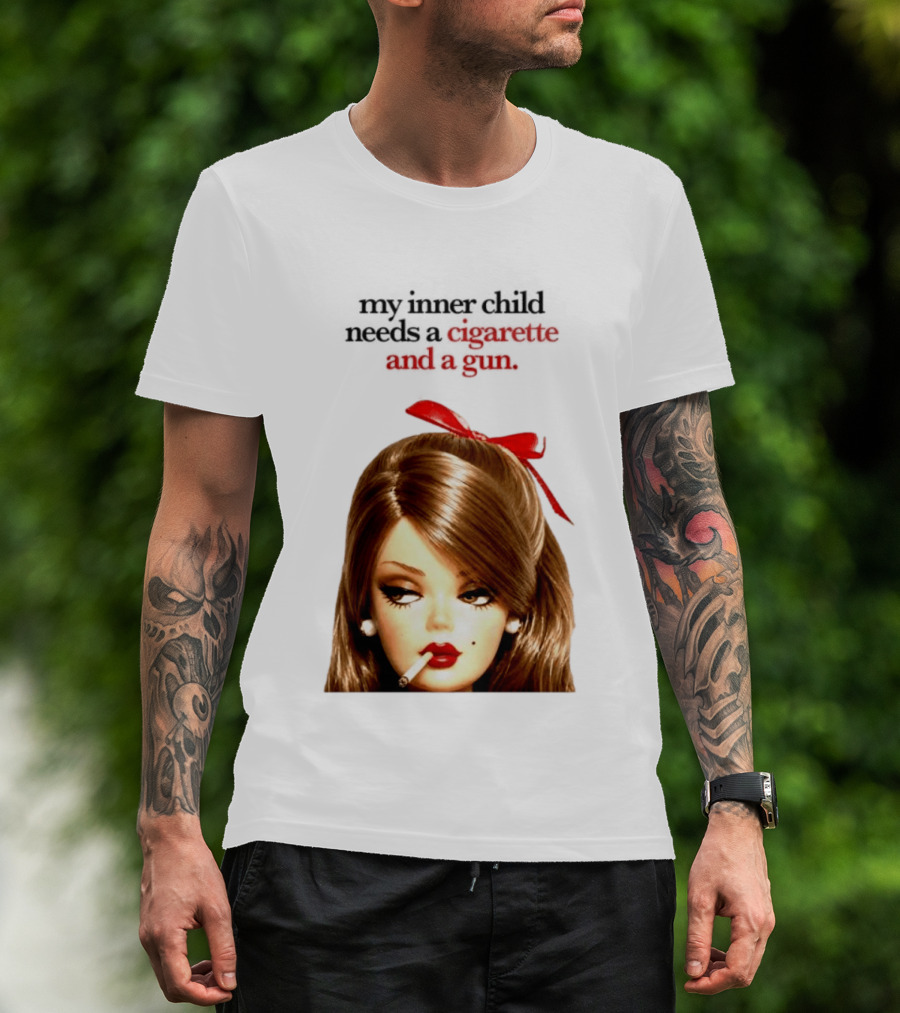 My Inner Child Needs A Cigarette And A Gun Doll Face Red Bow T-Shirt