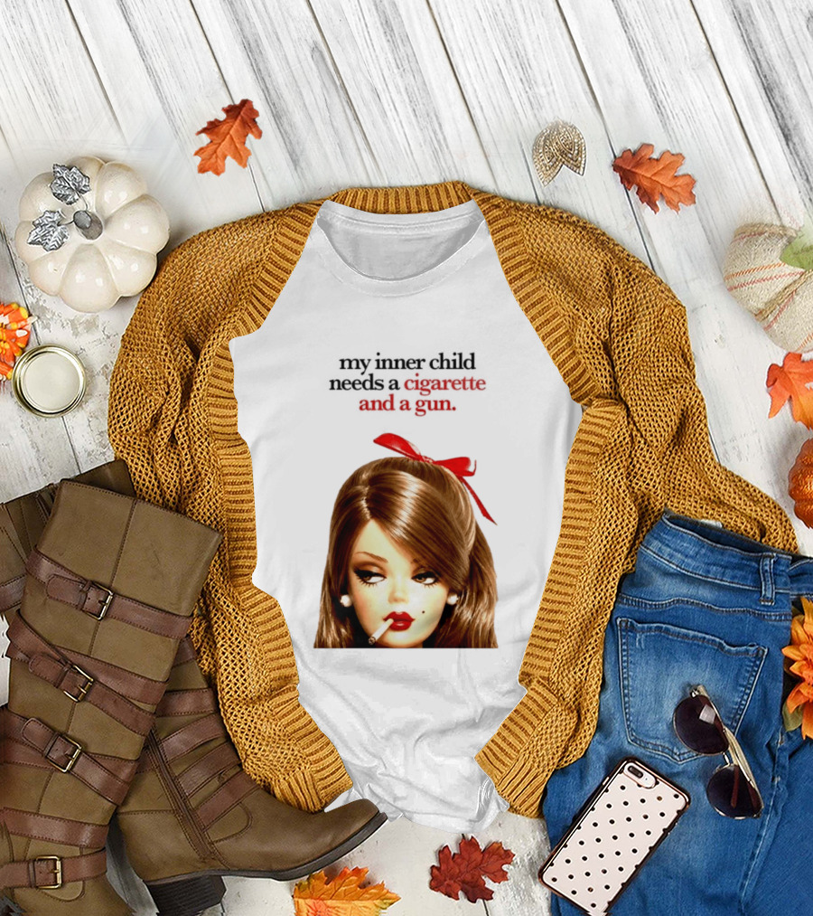 My Inner Child Needs a Cigarette and a Gun Doll Face Red Bow T-Shirt