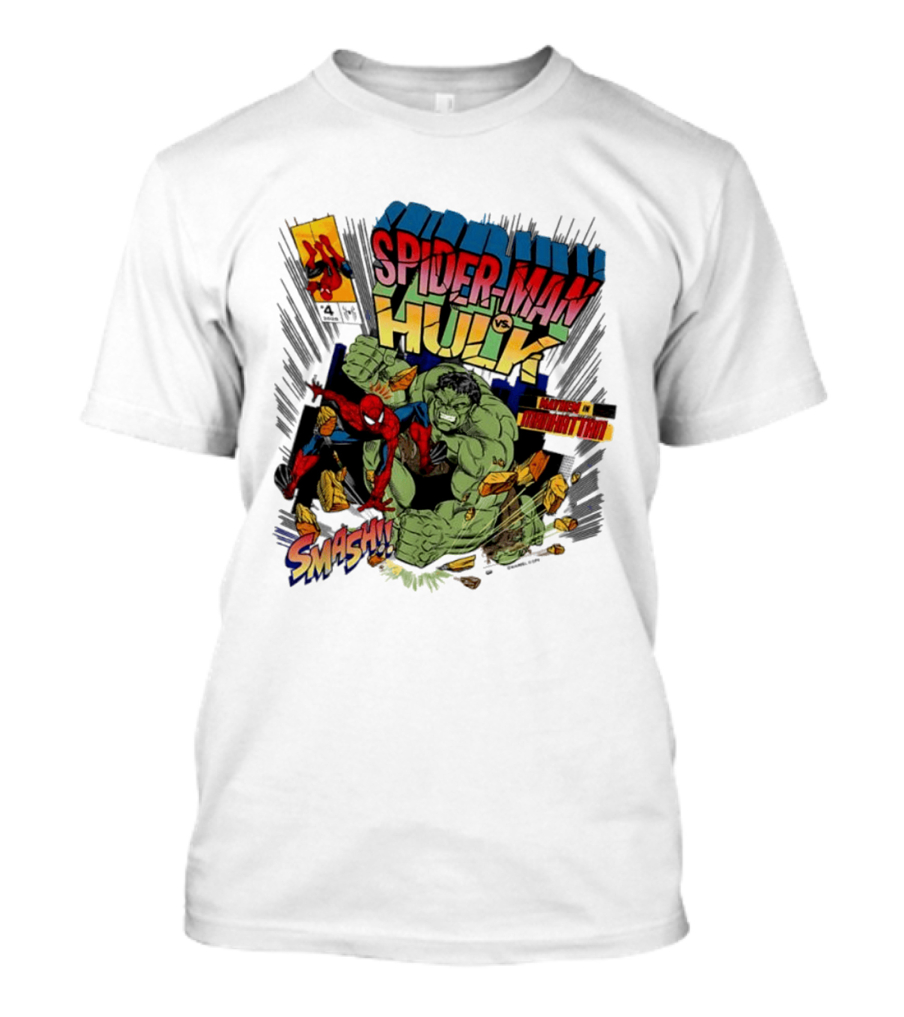 Spider Man Vs Hulk Mayhem Manhattan Marvel Smash 2026 Comic T-Shirt