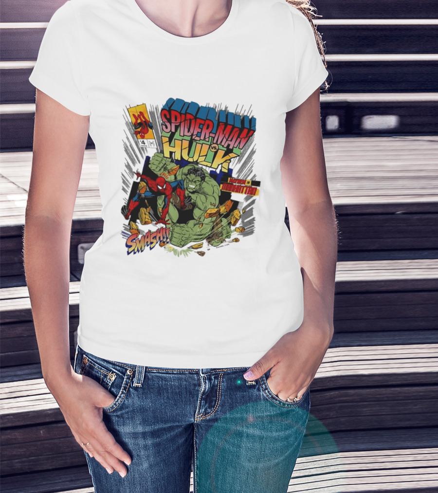 Spider Man Vs Hulk Mayhem Manhattan Marvel Smash 2026 Comic T-Shirt