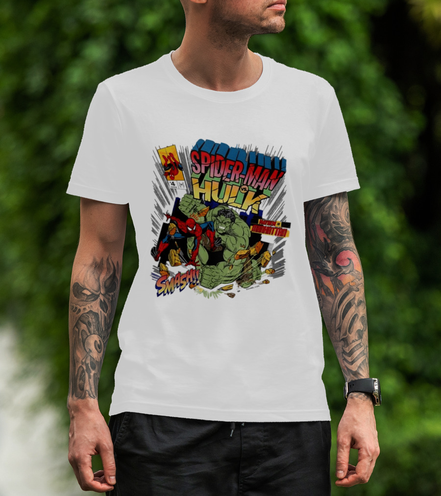 Spider Man Vs Hulk Mayhem Manhattan Marvel Smash 2026 Comic T-Shirt