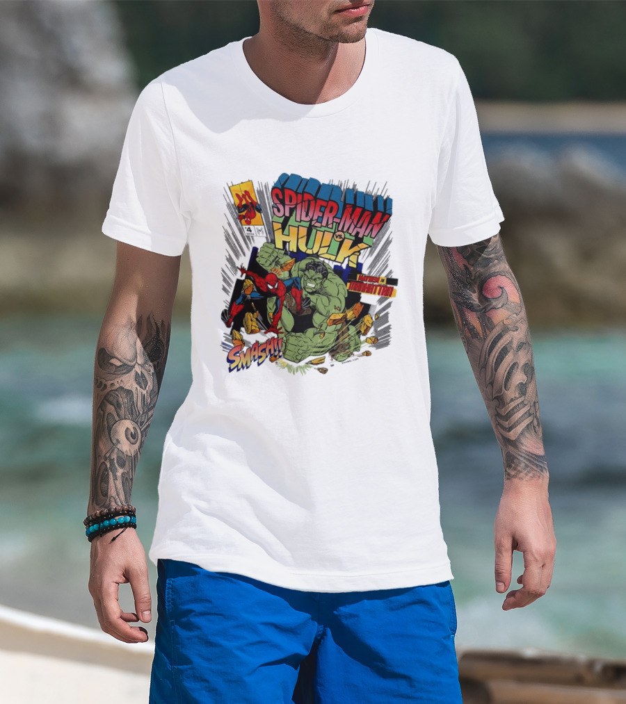 Spider Man Vs Hulk Mayhem Manhattan Marvel Smash 2026 Comic T-Shirt