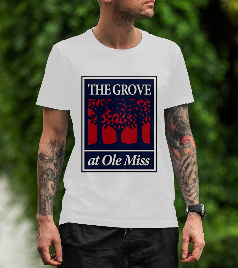 The Grove At Ole Miss Trees Red Blue T-Shirt