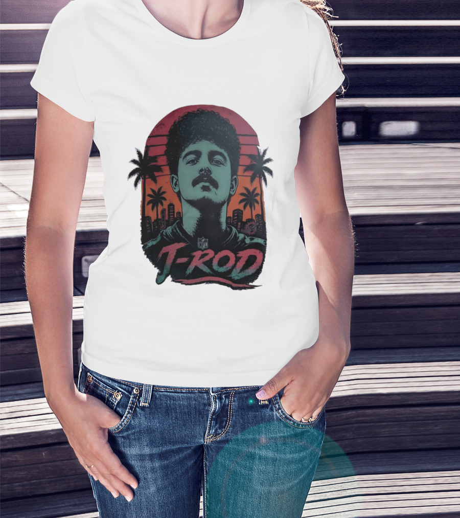J ROD Miami Dolphins Vaporwave Aesthetic Neon Lights NFL T-Shirt