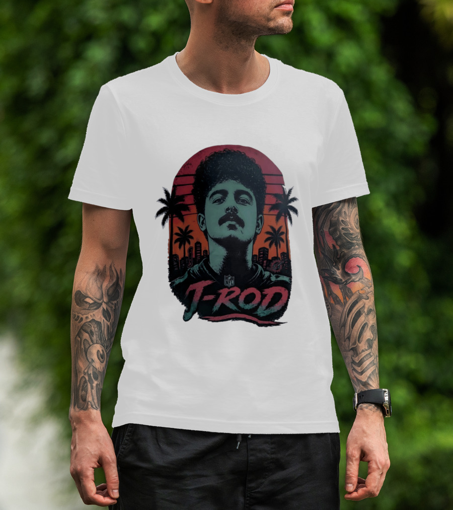 J ROD Miami Dolphins Vaporwave Aesthetic Neon Lights NFL T-Shirt