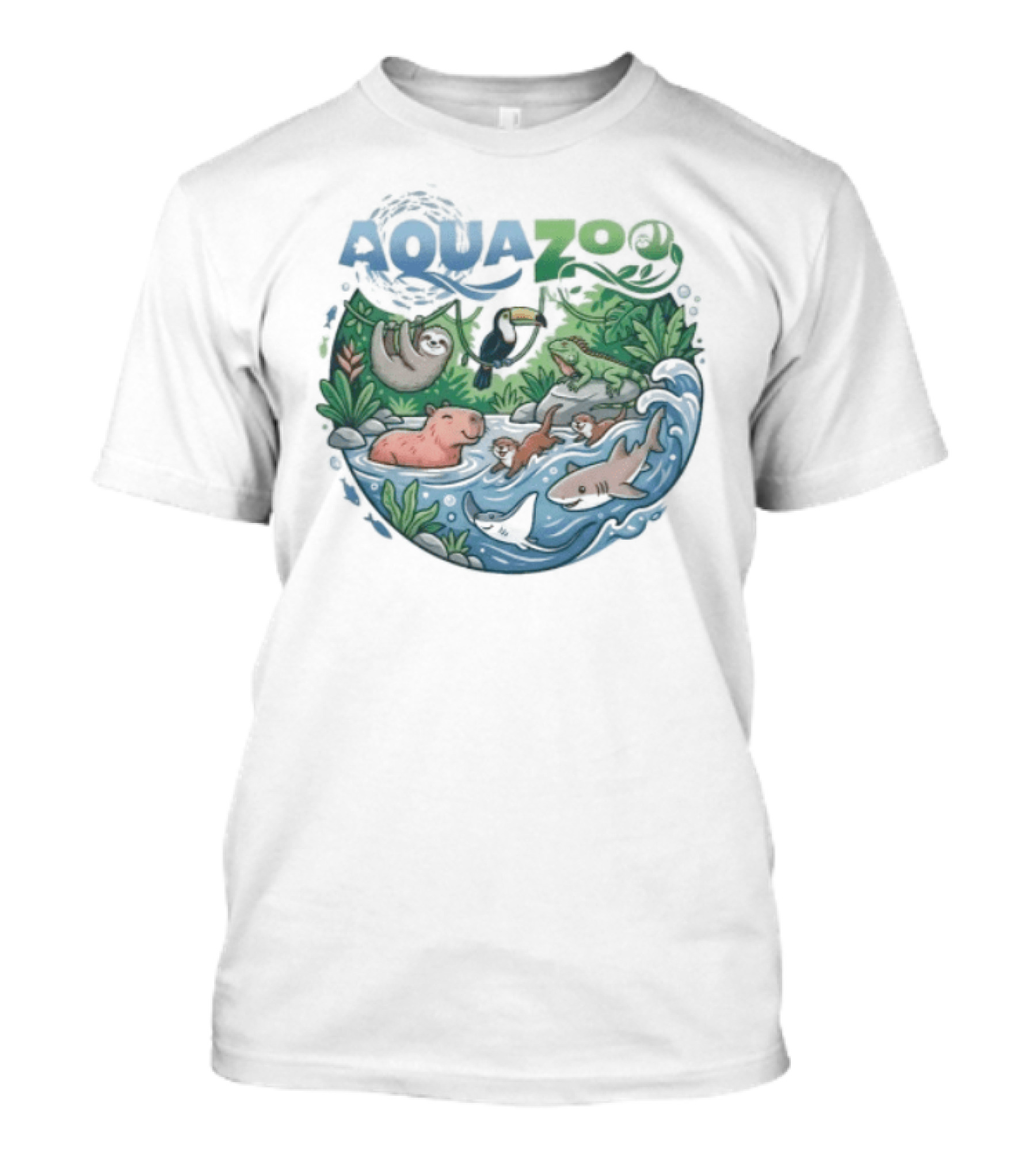Aquazoo Wildlife Adventure With Toucan Shark Capybara T-Shirt