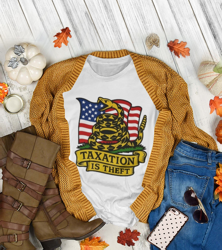 Gadsden Flag American Taxation Is Theft Protest with Snake and Flag T-Shirt