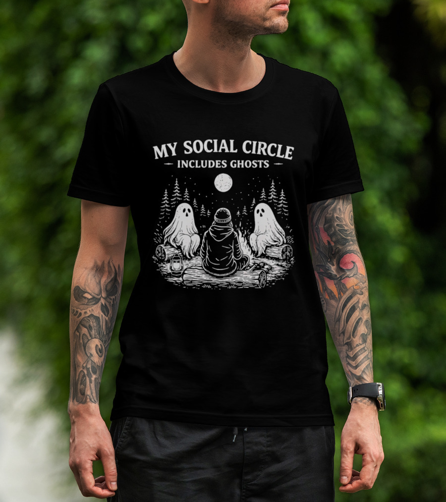 My Social Circle Includes Ghosts Forest Campfire Scene T-Shirt