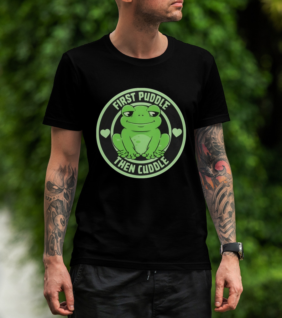First Puddle Then Cuddle Frog With Hearts T-Shirt