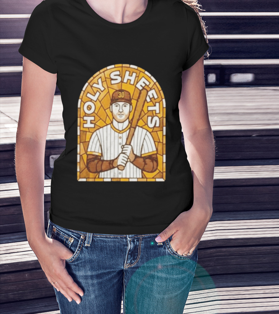 Holy Sheets Baseball Player Holding Bat 30 Stained Glass T-Shirt