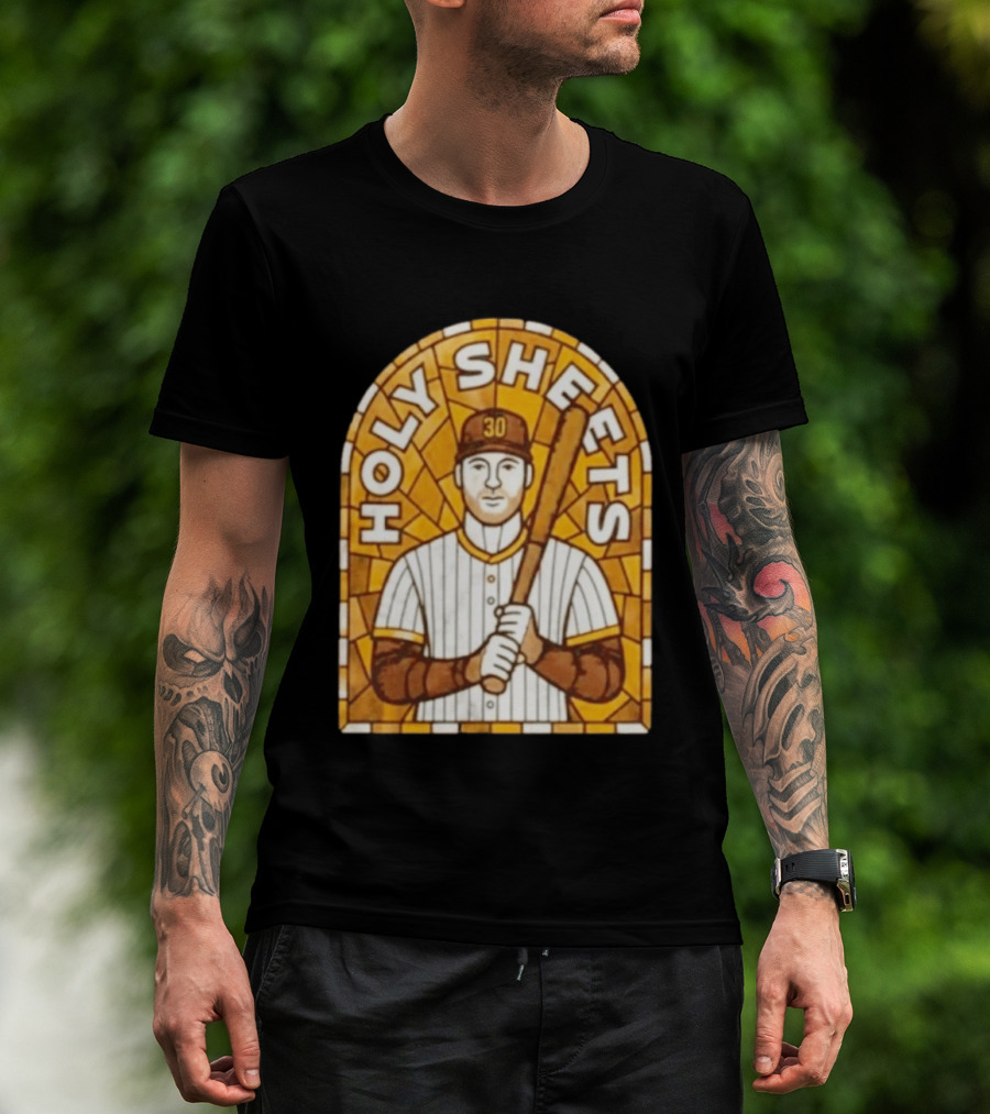 Holy Sheets Baseball Player Holding Bat 30 Stained Glass T-Shirt
