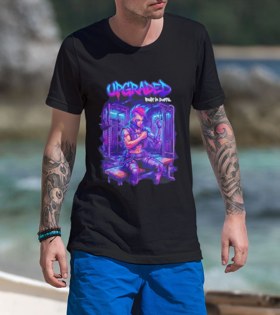 Upgraded Cyberpunk Girl Built In Parts Neon Gym Aesthetic T-Shirt