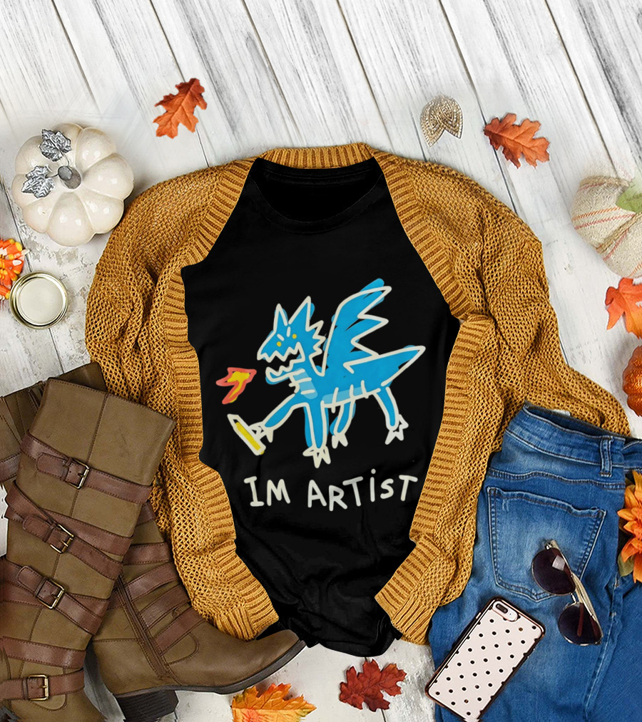 IM Artist Dragon Blue Winged Creature Fire Brush T-Shirt