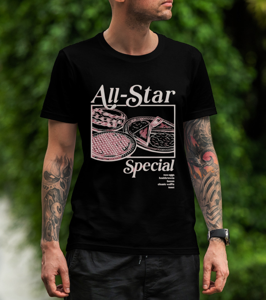 All Star Special Breakfast Two Eggs Hashbrowns Bacon Waffle Toast T-Shirt