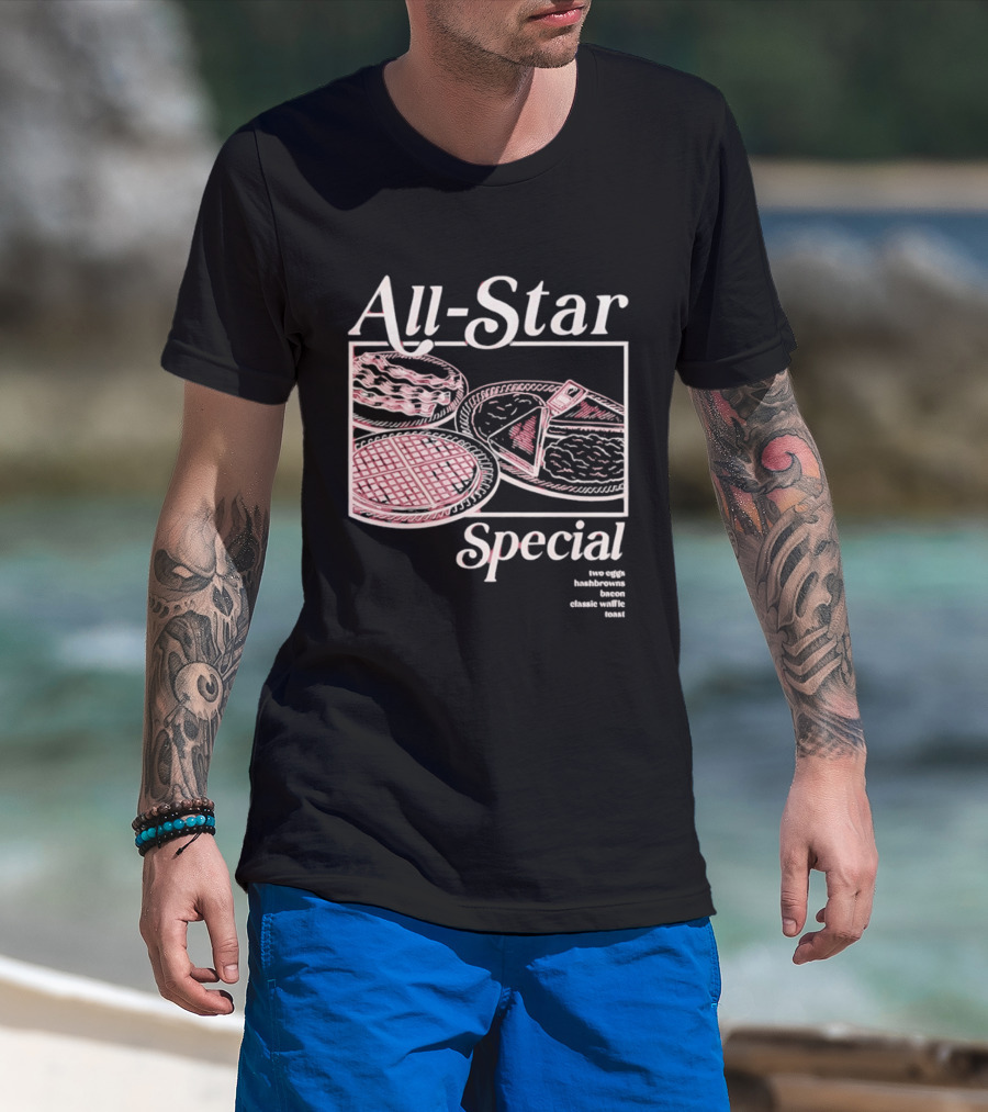 All Star Special Breakfast Two Eggs Hashbrowns Bacon Waffle Toast T-Shirt