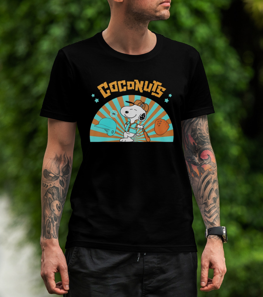 Snoopy Coconuts Baseball Player Cartoon Dog Peanuts Charlie Brown T-Shirt
