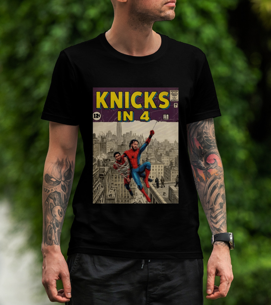 Knicks In 4 Jalen Brunson Spider Man Cover T-Shirt