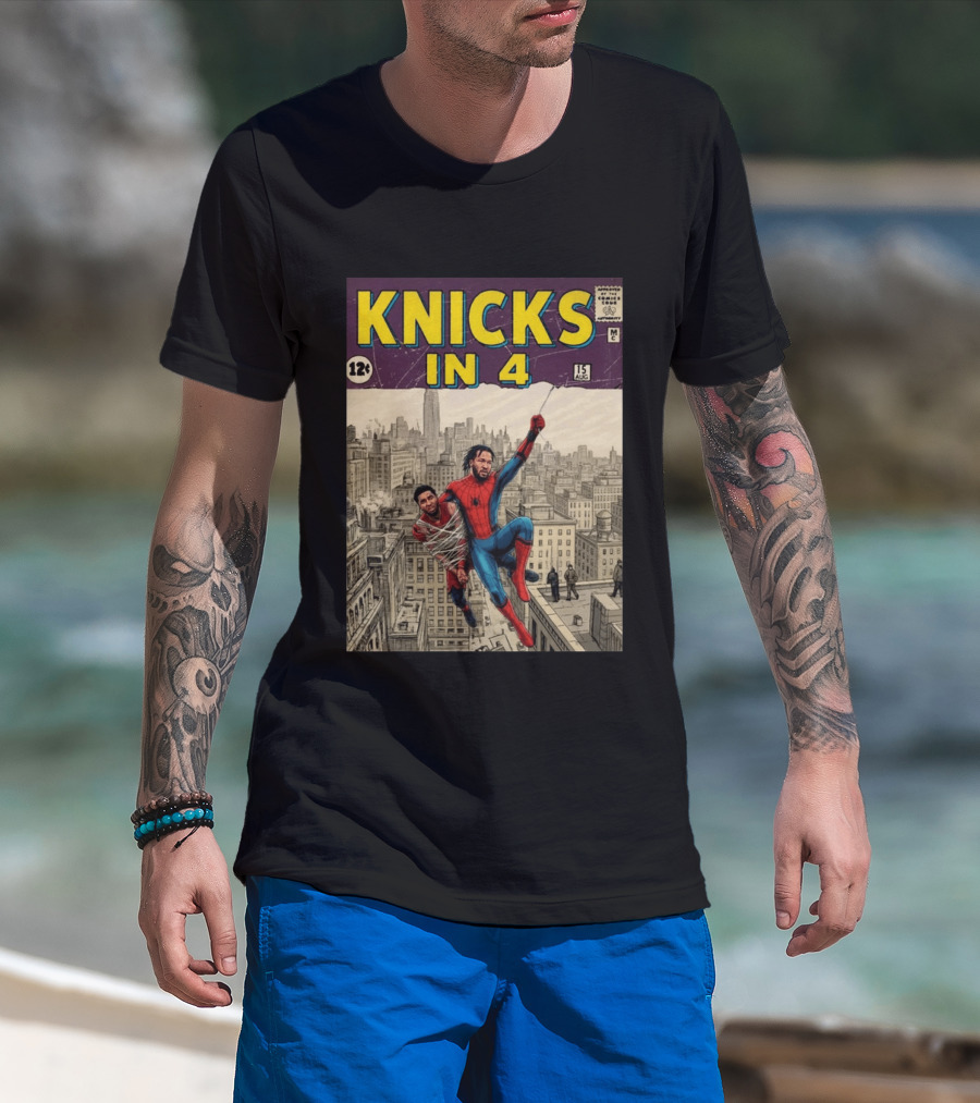 Knicks In 4 Jalen Brunson Spider Man Cover T-Shirt